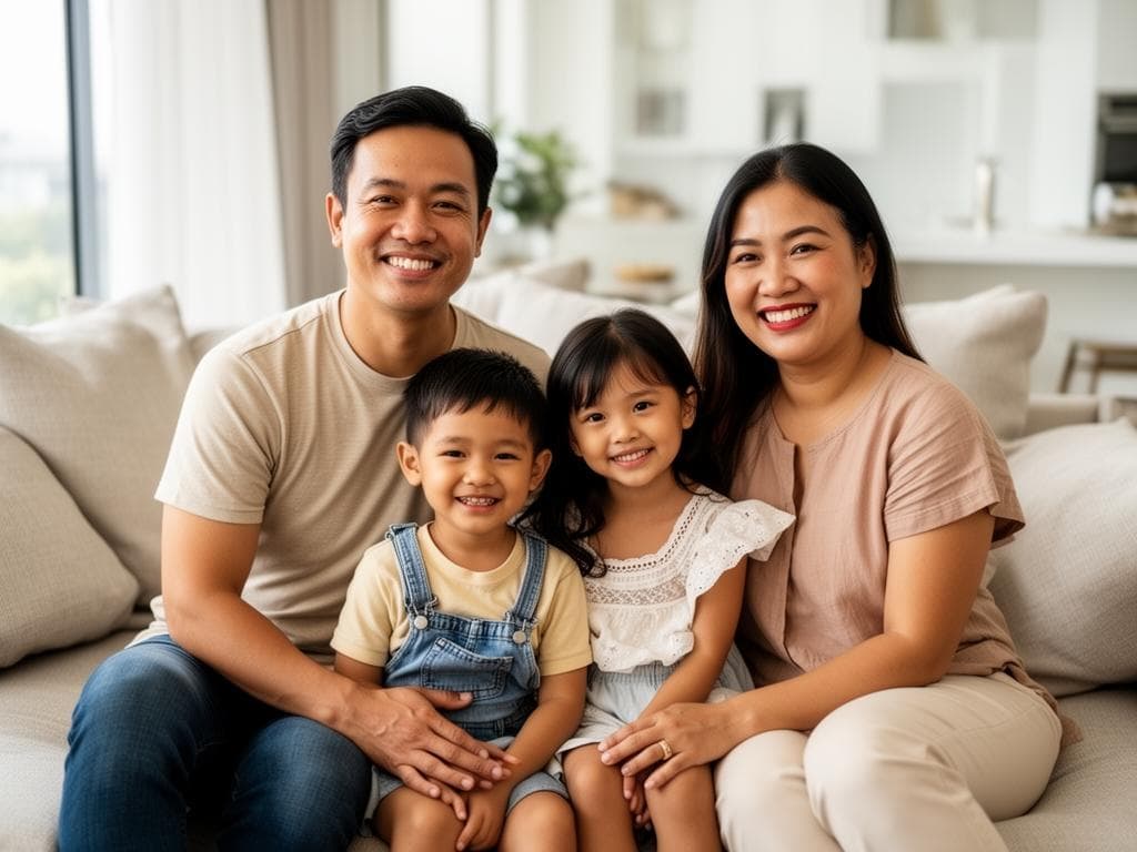 Happy Filipino family together at home